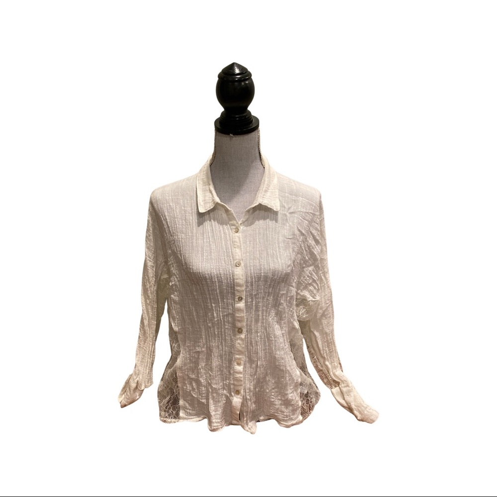 Mystree Button Down Blouse with Lace back